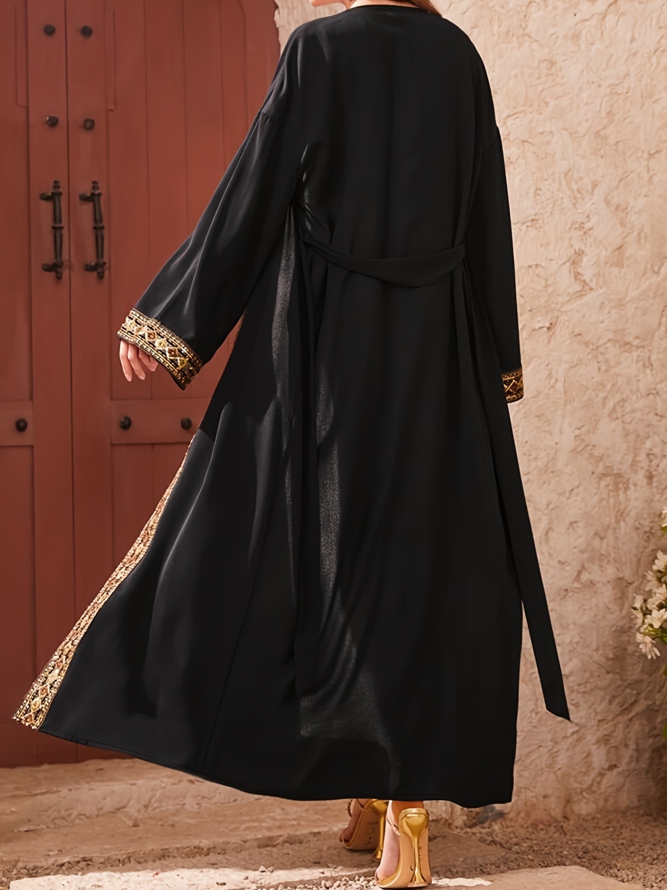 Sofia - Elegante Open Kaftan Abaya met Contrasterende Afwerking