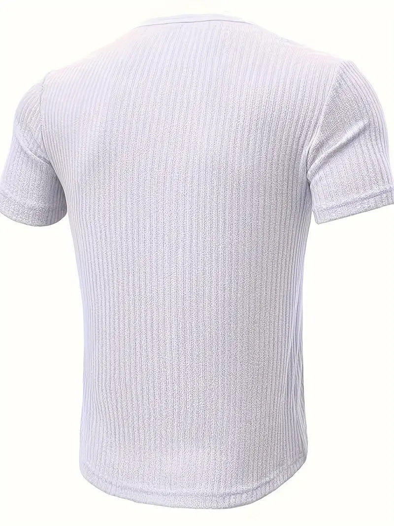 Edward - Gebreide Henley T-shirt met Korte Mouwen