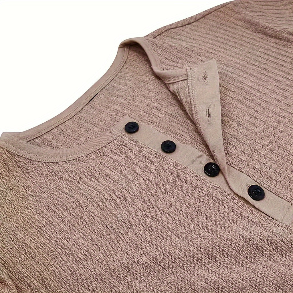 Edward - Gebreide Henley T-shirt met Korte Mouwen