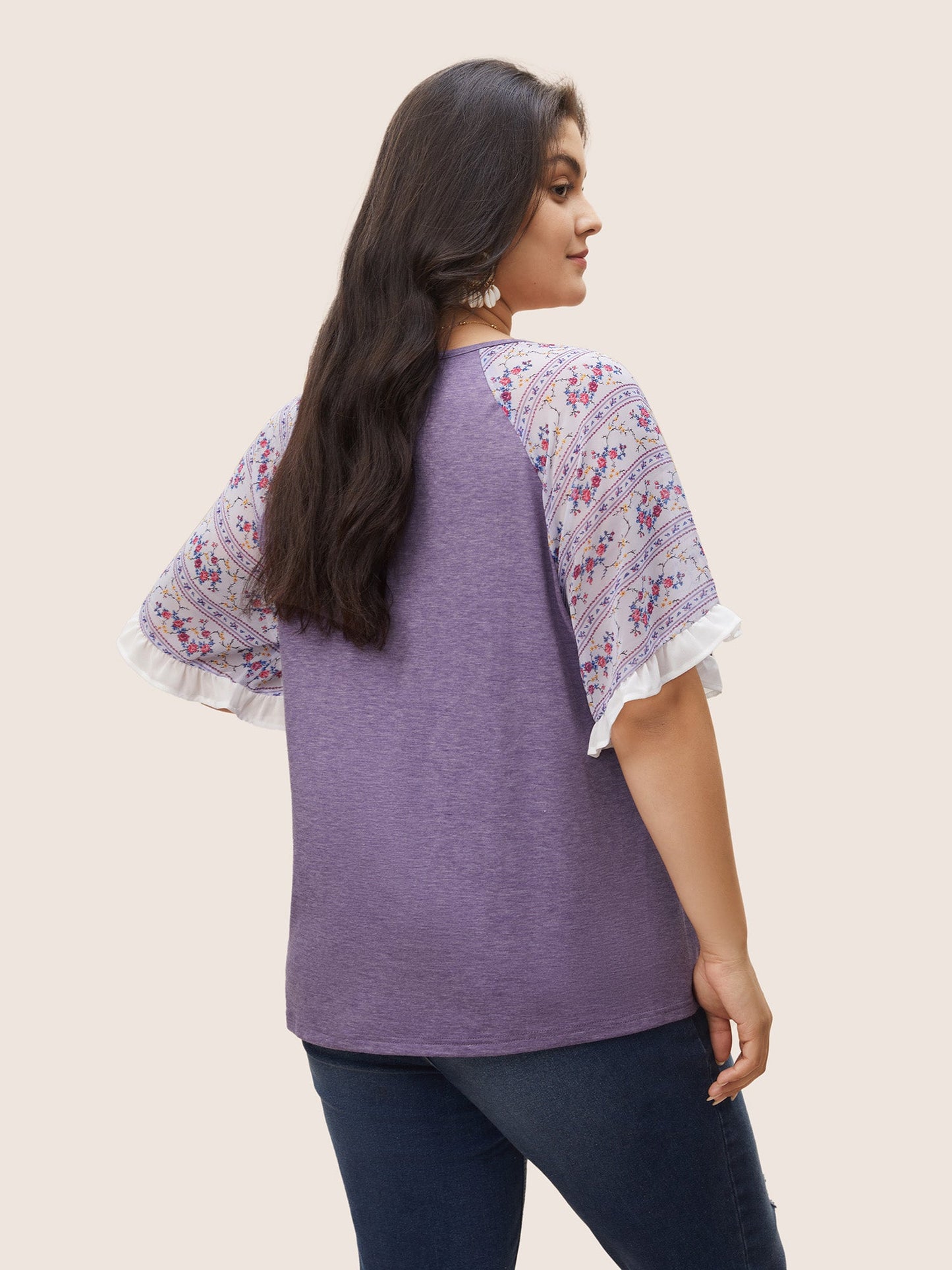 Lara - Bloemrijke Patchwork Raglan T-shirt