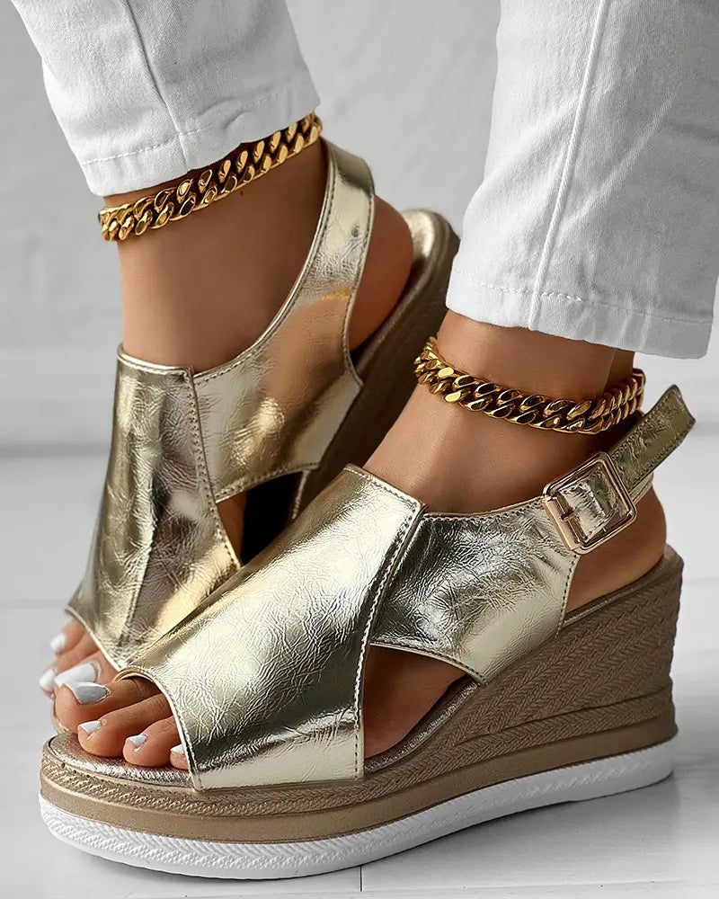 Julia - Trendy Gesneden Slingback Peep Toe Wedge Sandalen