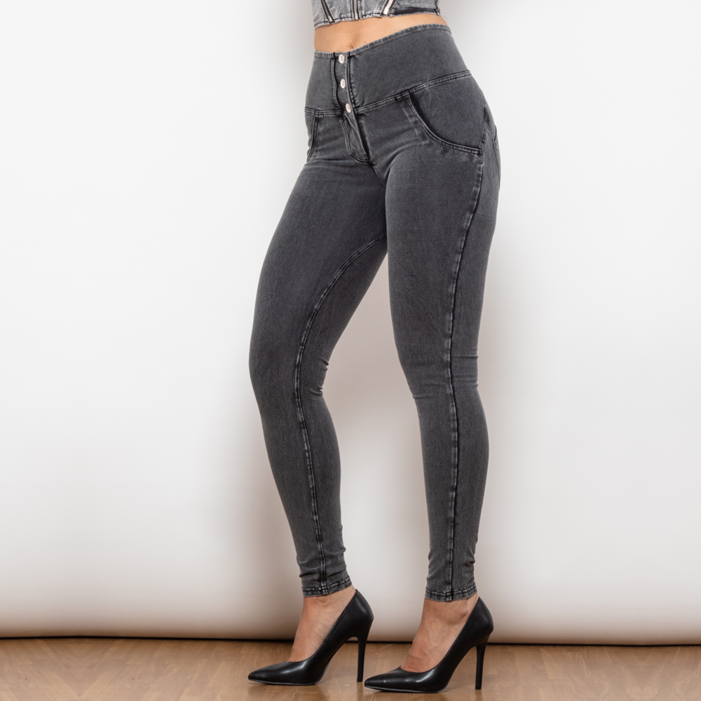 Ella - Grijze Strakke Jeans met Hoge Taille