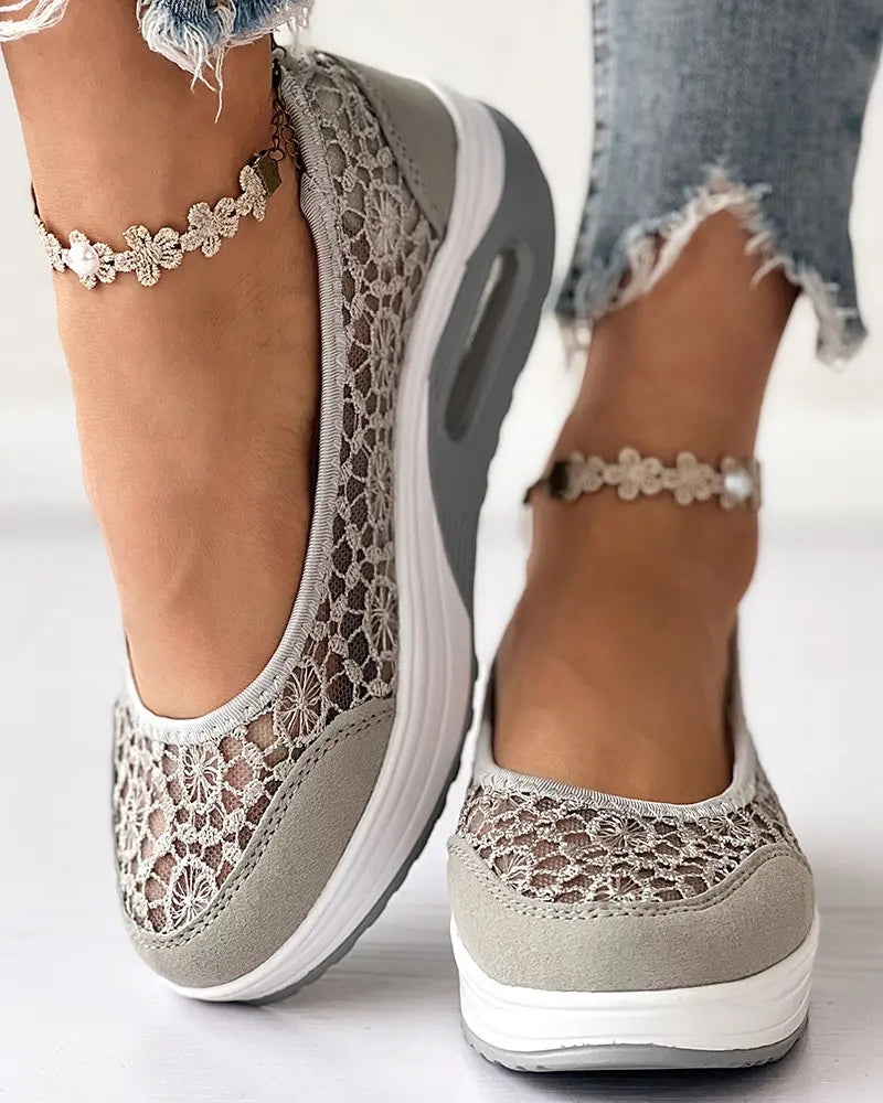 Zoey - Contrast Lace Slip-On Sneakers