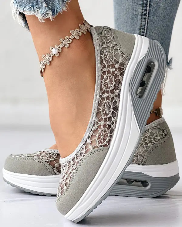 Zoey - Contrast Lace Slip-On Sneakers