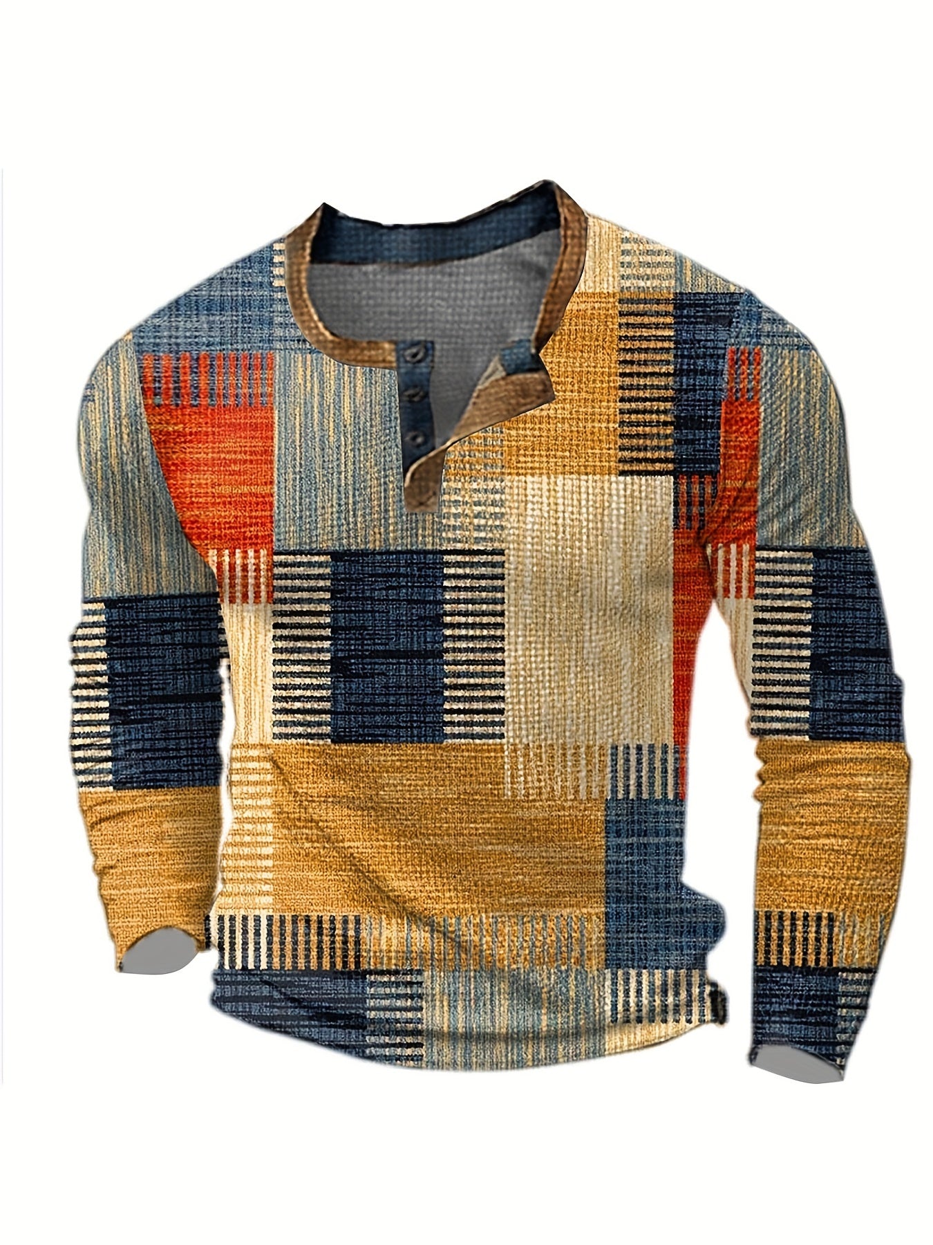 Victor - Vintage Henley Shirt met Kleurblok Print