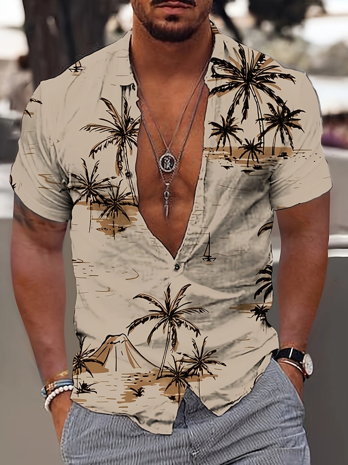 Tom - Zomerse Hawaii Overhemd met Kokospalmprint