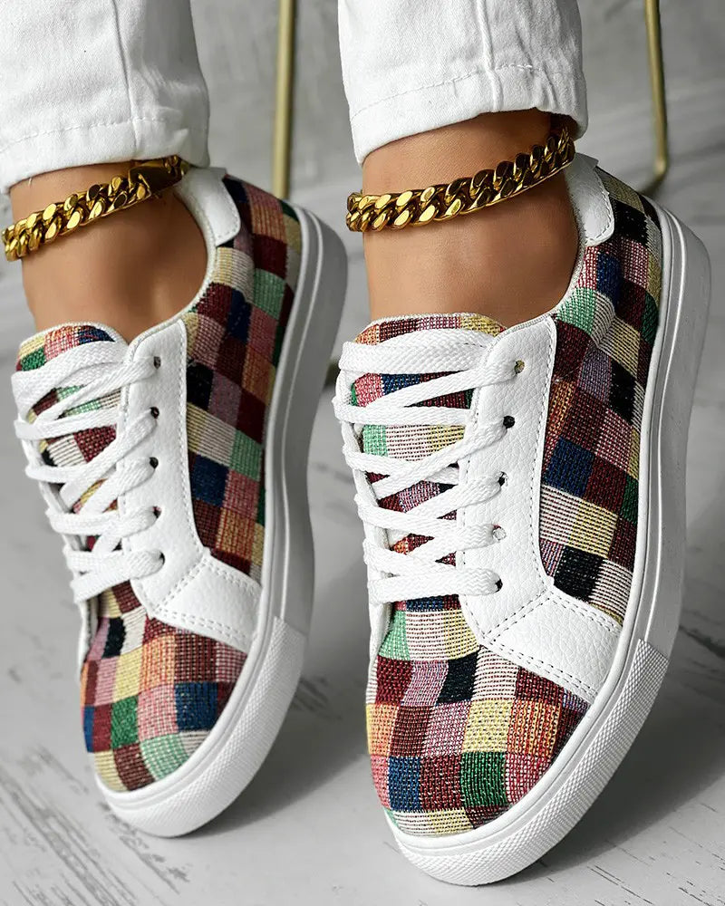 Kiera - Colorblock Plaid Print Sneakers