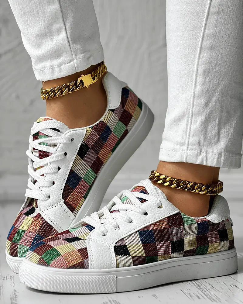 Kiera - Colorblock Plaid Print Sneakers