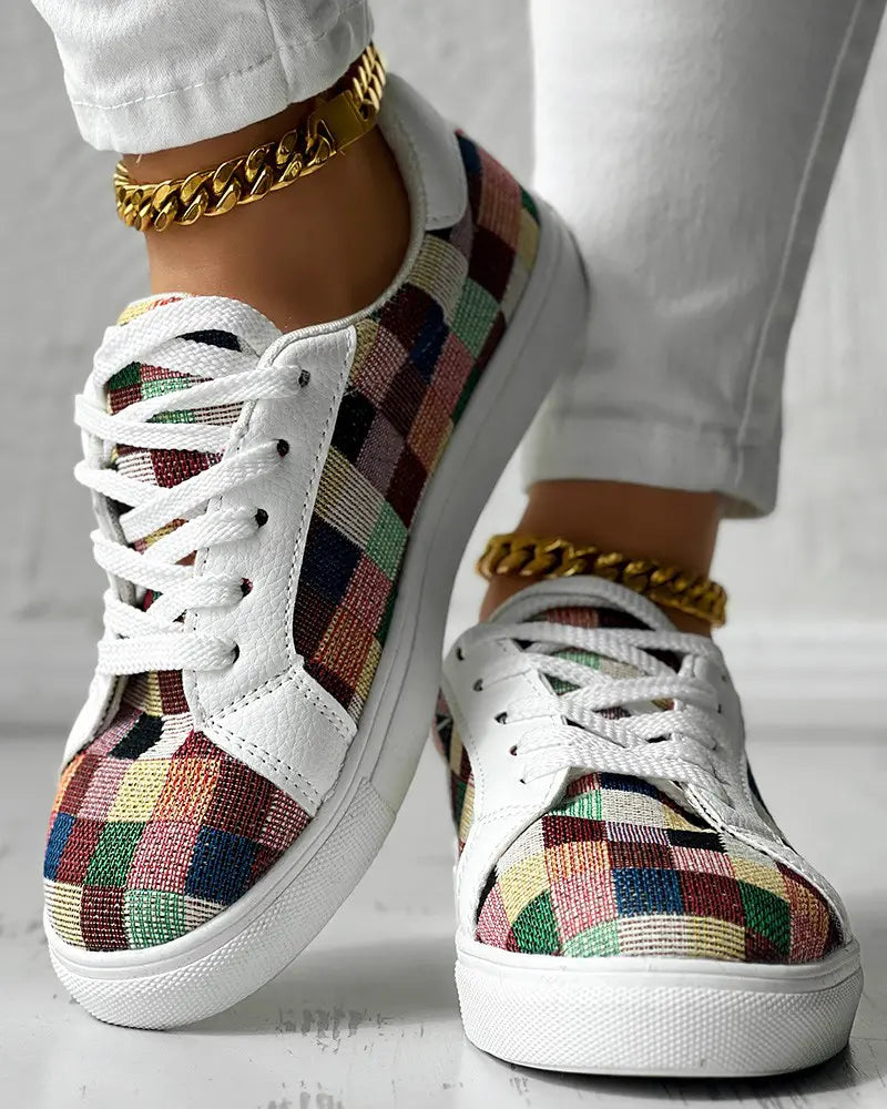 Kiera - Colorblock Plaid Print Sneakers