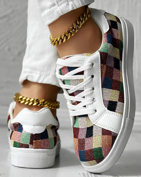 Kiera - Colorblock Plaid Print Sneakers