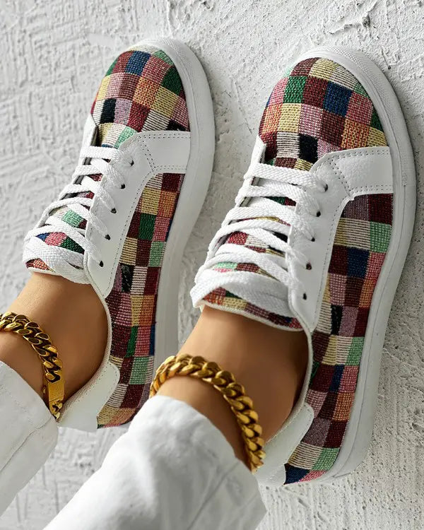 Kiera - Colorblock Plaid Print Sneakers