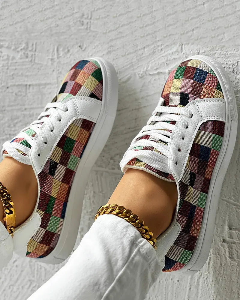 Kiera - Colorblock Plaid Print Sneakers