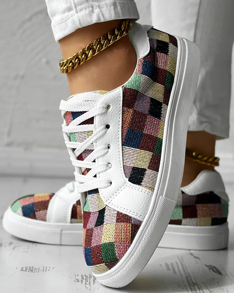 Kiera - Colorblock Plaid Print Sneakers