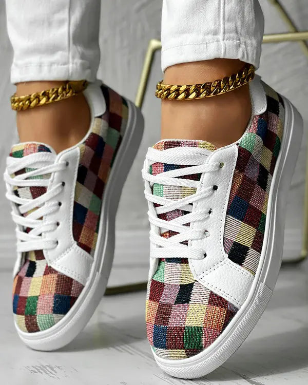 Kiera - Colorblock Plaid Print Sneakers