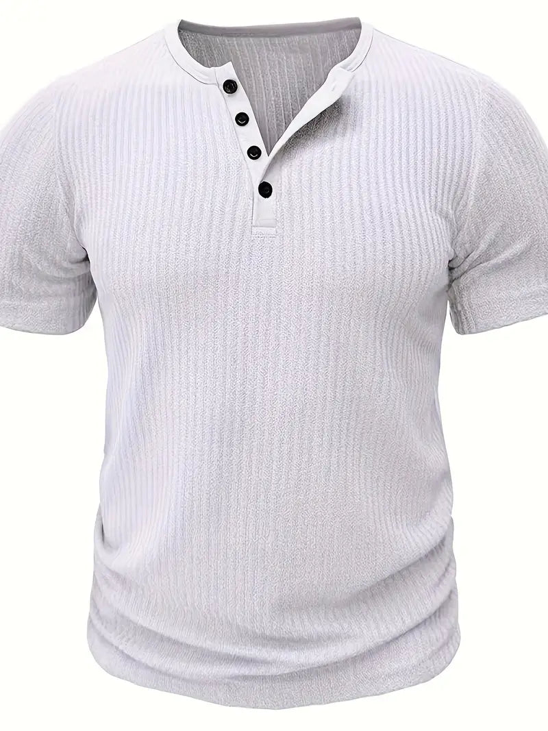 Edward - Gebreide Henley T-shirt met Korte Mouwen