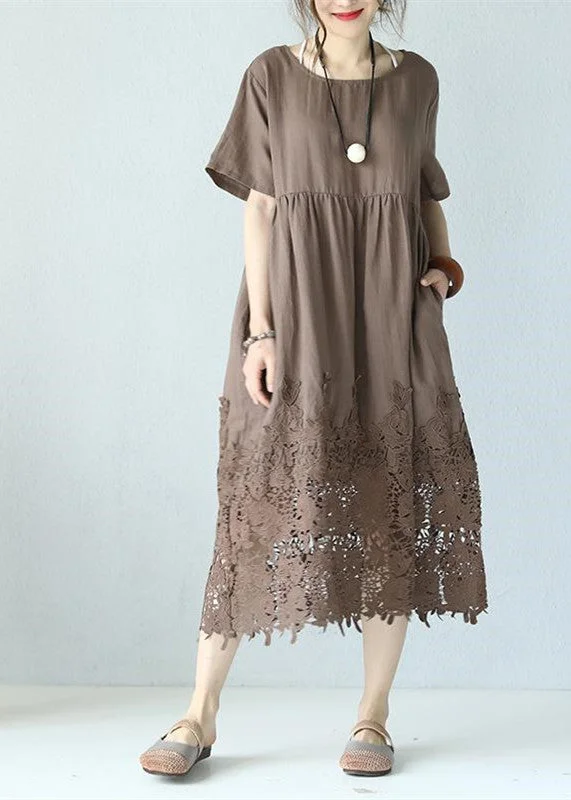 Sofie - Elegante Khaki Maxi Linnenjurk