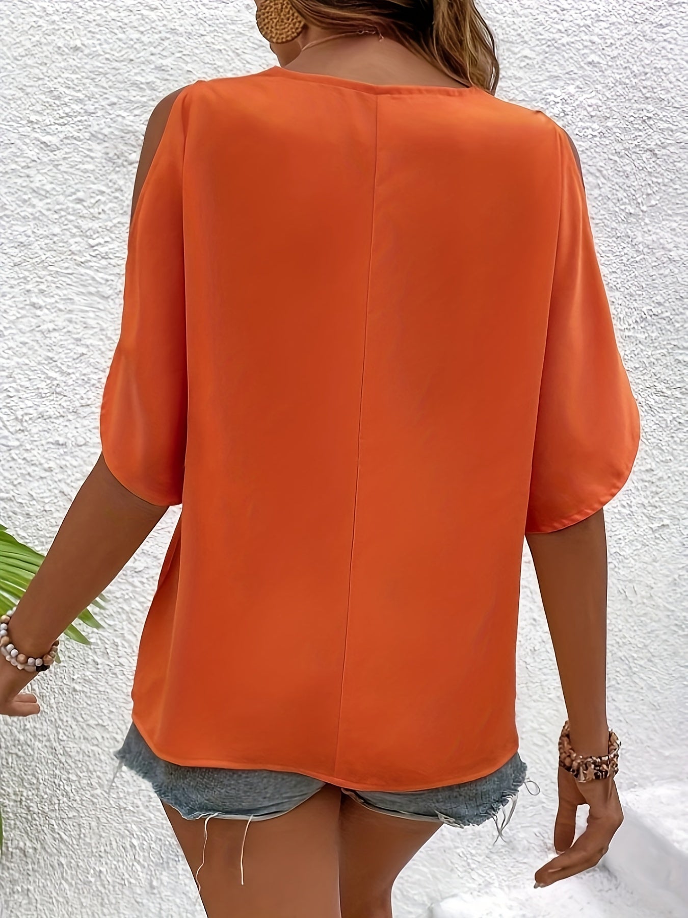 Aurora - Oranje kanten V-hals blouse