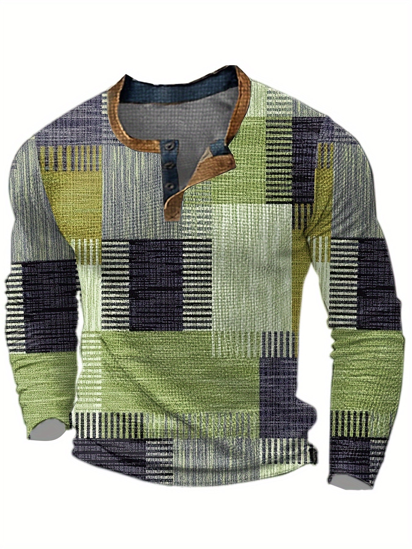 Victor - Vintage Henley Shirt met Kleurblok Print