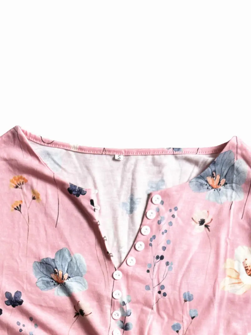 Bianca - Bloemenprint T-shirt met Knoopjes