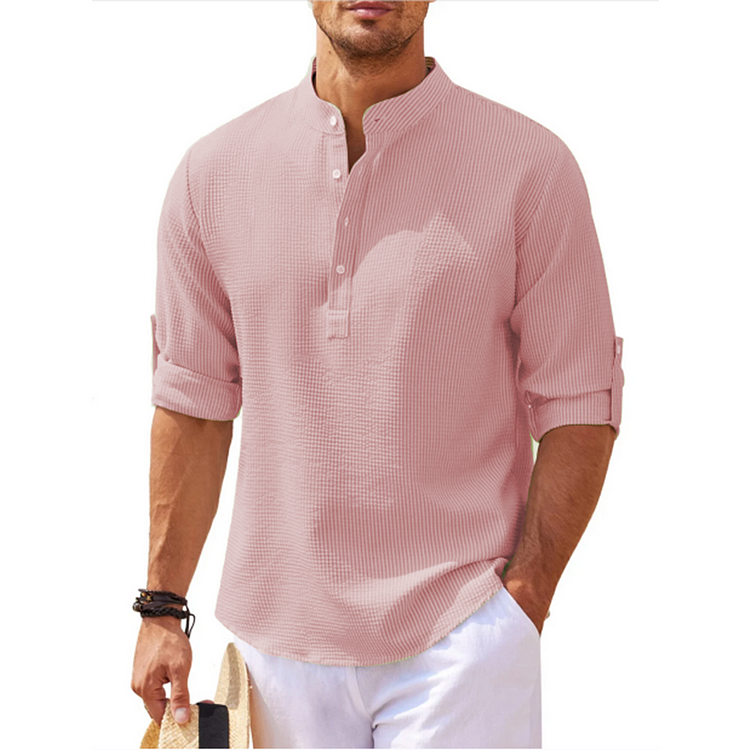 Tom - Linnen Henley Shirt met Lange Mouwen