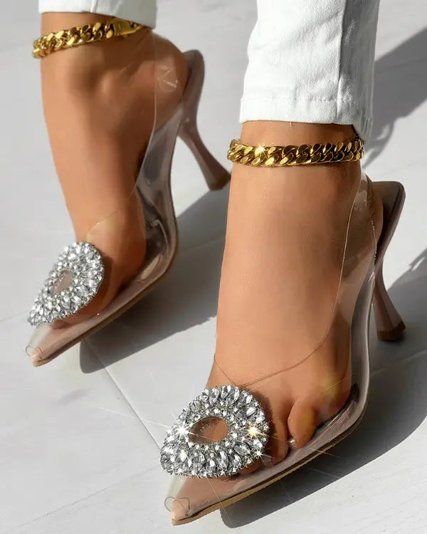 Charlene - Rhinestone Geometrisch Patroon Transparante Pumps