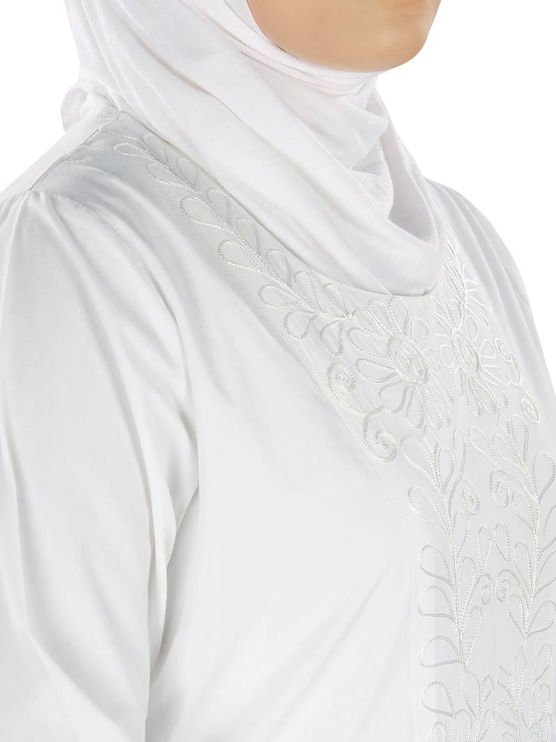 Amira - Elegante Witte Katoenen Abaya met Hijab