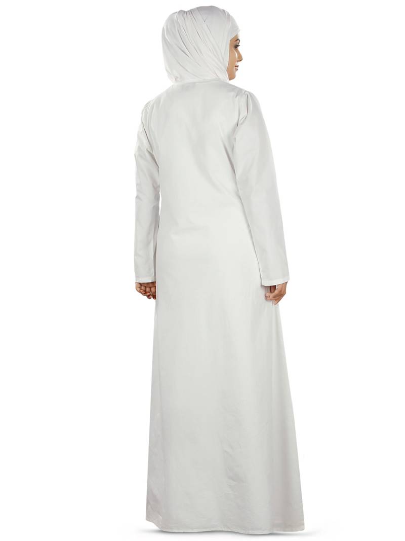 Amira - Elegante Witte Katoenen Abaya met Hijab