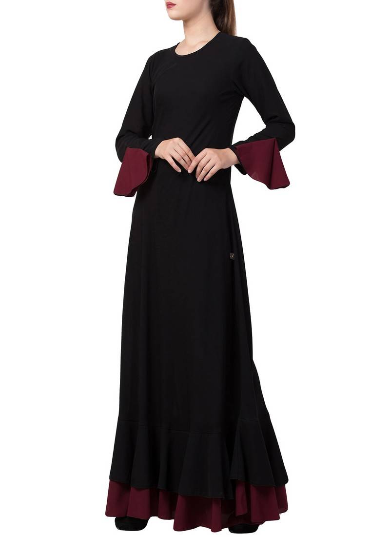 Nora - Designer Abaya met Gelaagde Franje en Twee Kleuren