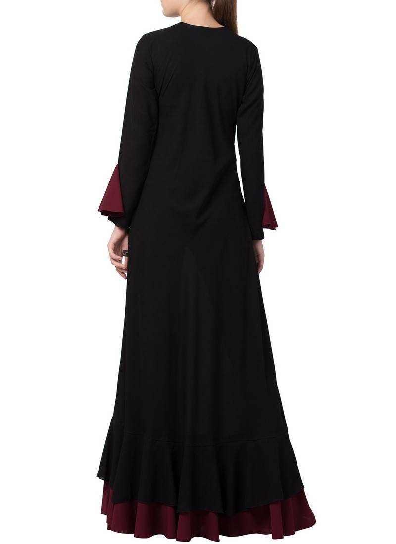 Nora - Designer Abaya met Gelaagde Franje en Twee Kleuren