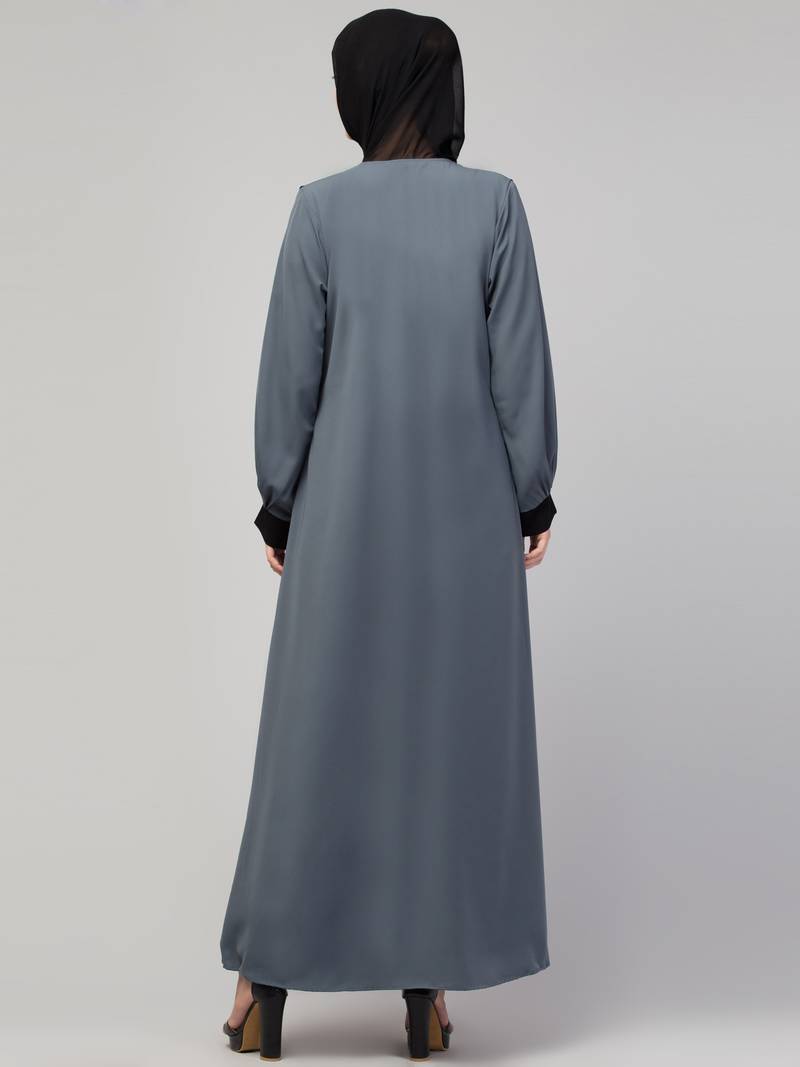 Sofia - Elegante Abaya Mantel met Riem in Grijs en Zwart