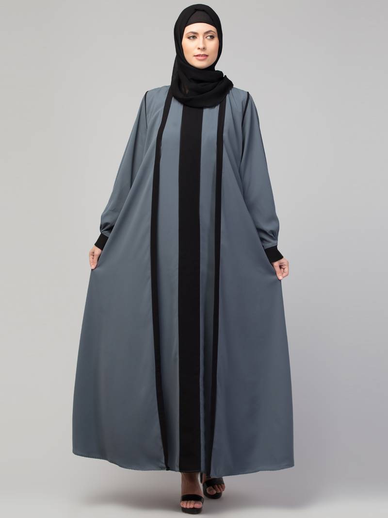 Sofia - Elegante Abaya Mantel met Riem in Grijs en Zwart