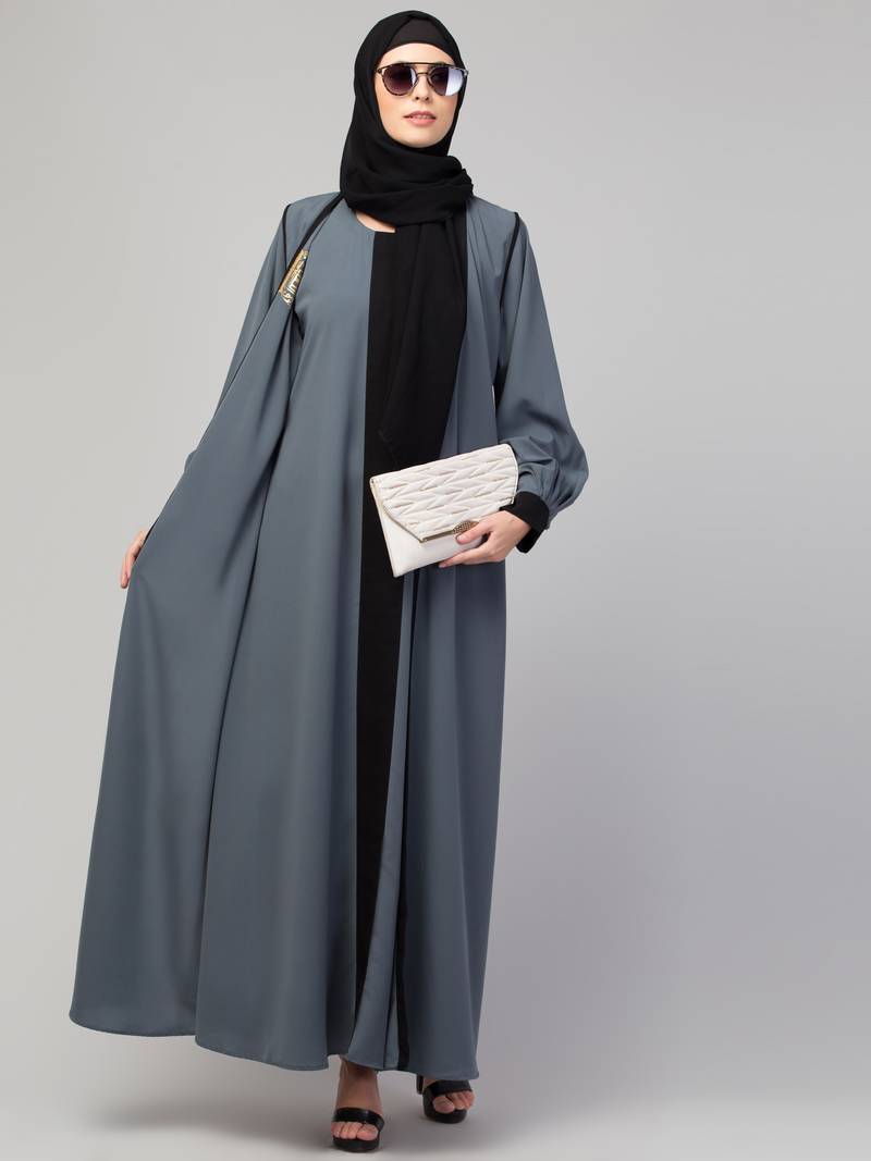 Sofia - Elegante Abaya Mantel met Riem in Grijs en Zwart