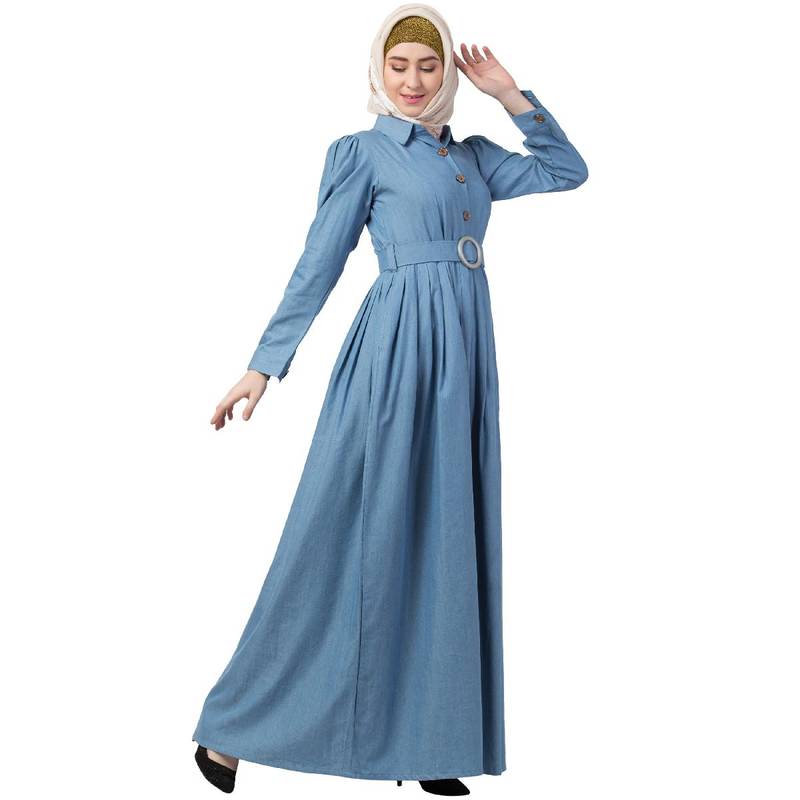 Nora - Premium Denim Abaya met Manchetmouwen