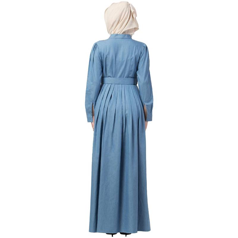 Nora - Premium Denim Abaya met Manchetmouwen