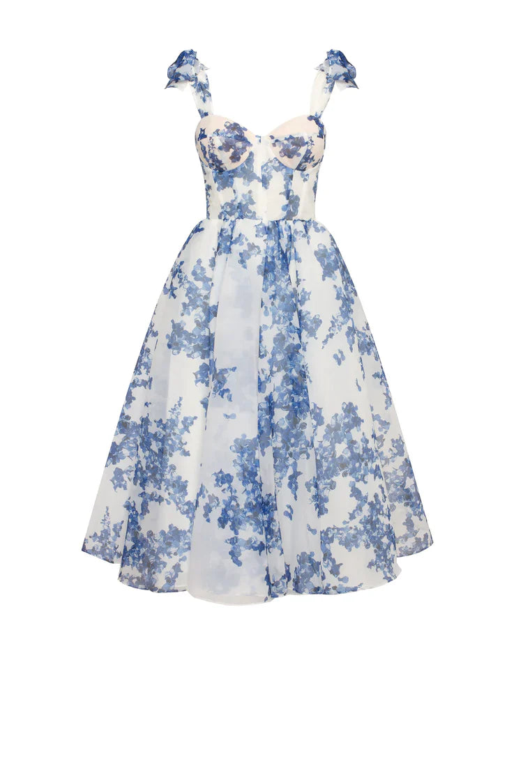 Emily - Blauwe Organza Midi Jurk