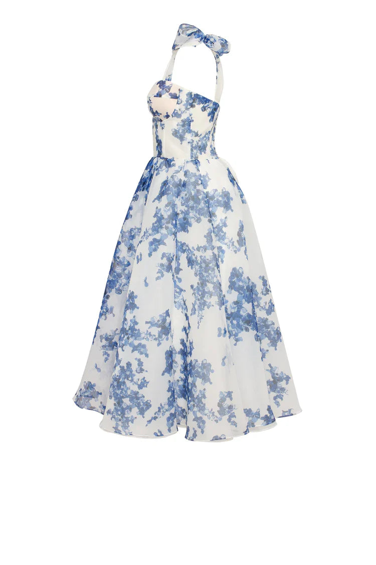 Emily - Blauwe Organza Midi Jurk