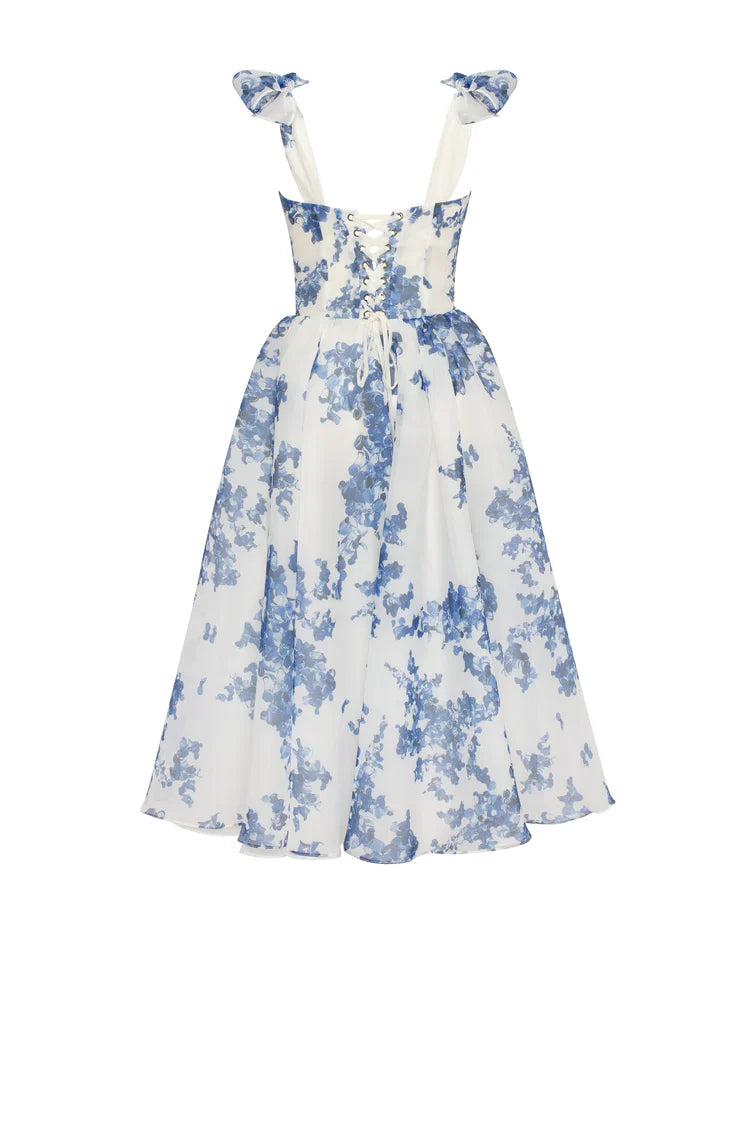 Emily - Blauwe Organza Midi Jurk