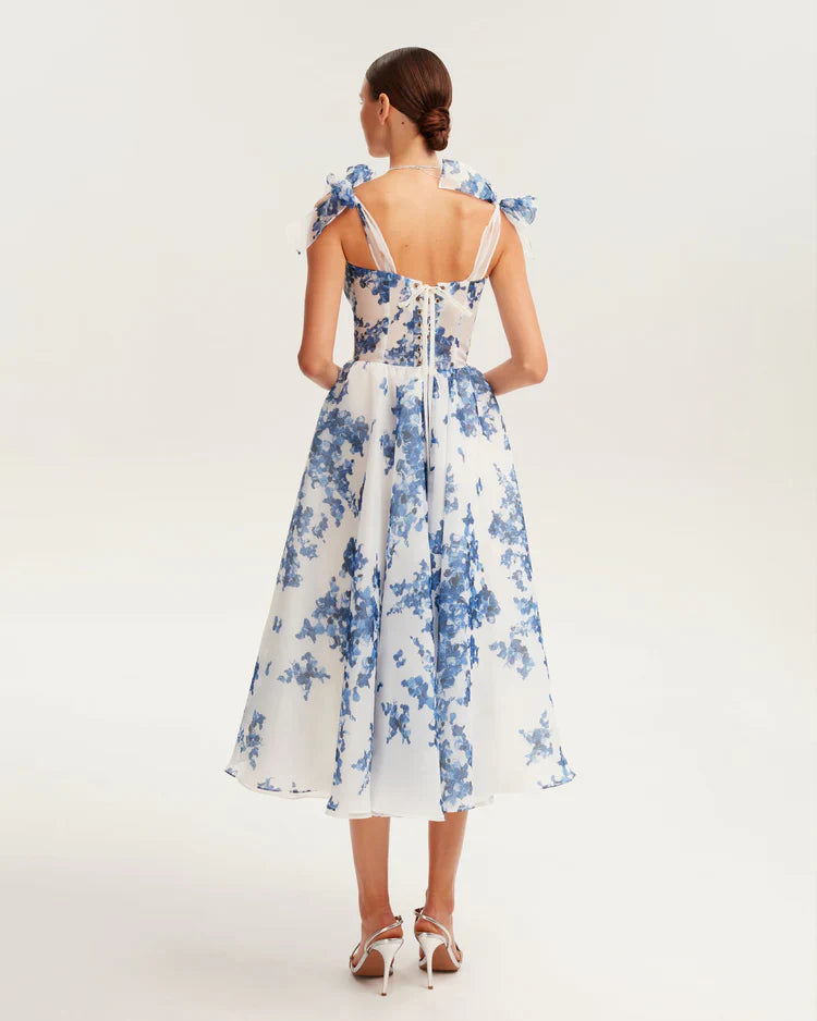 Emily - Blauwe Organza Midi Jurk