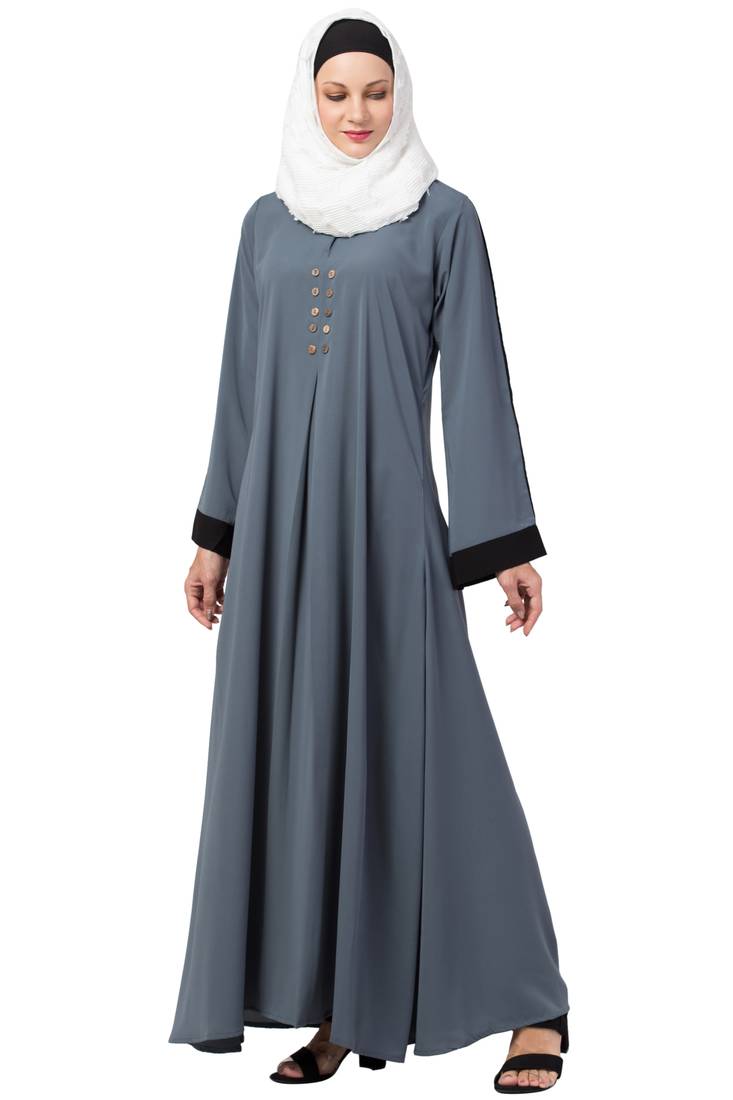 Eva - Elegante Casual Abaya met Pijpwerk in Grijs