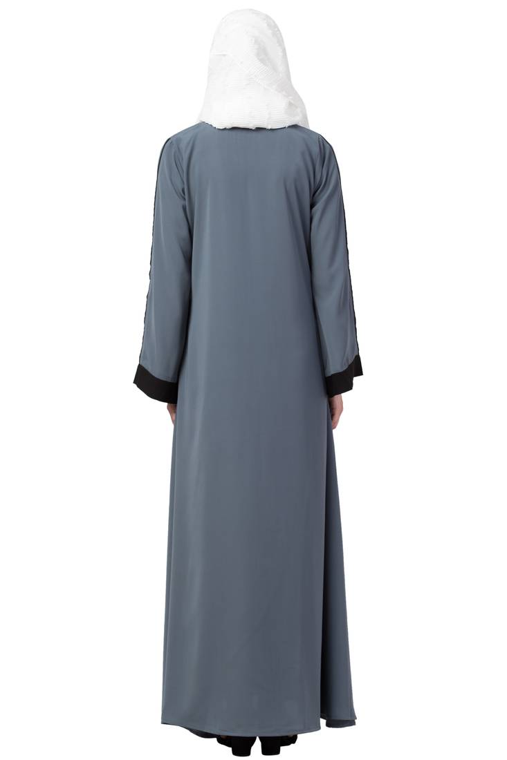 Eva - Elegante Casual Abaya met Pijpwerk in Grijs