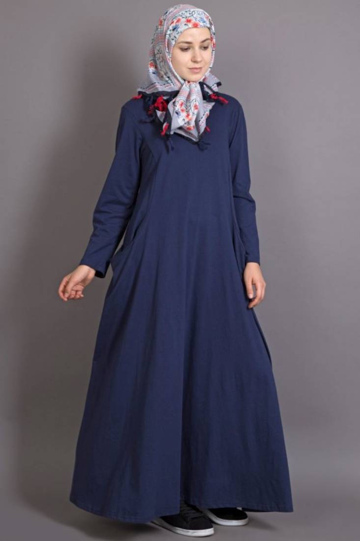 Nora - Elegante Marineblauwe Jersey Abaya