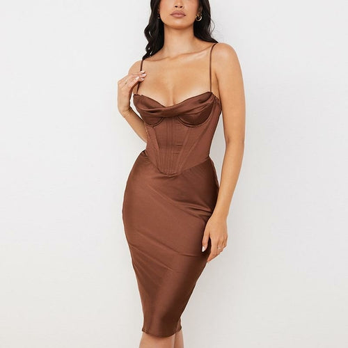 Sophie - Satijnen Bodycon Midi Jurk met Bustier