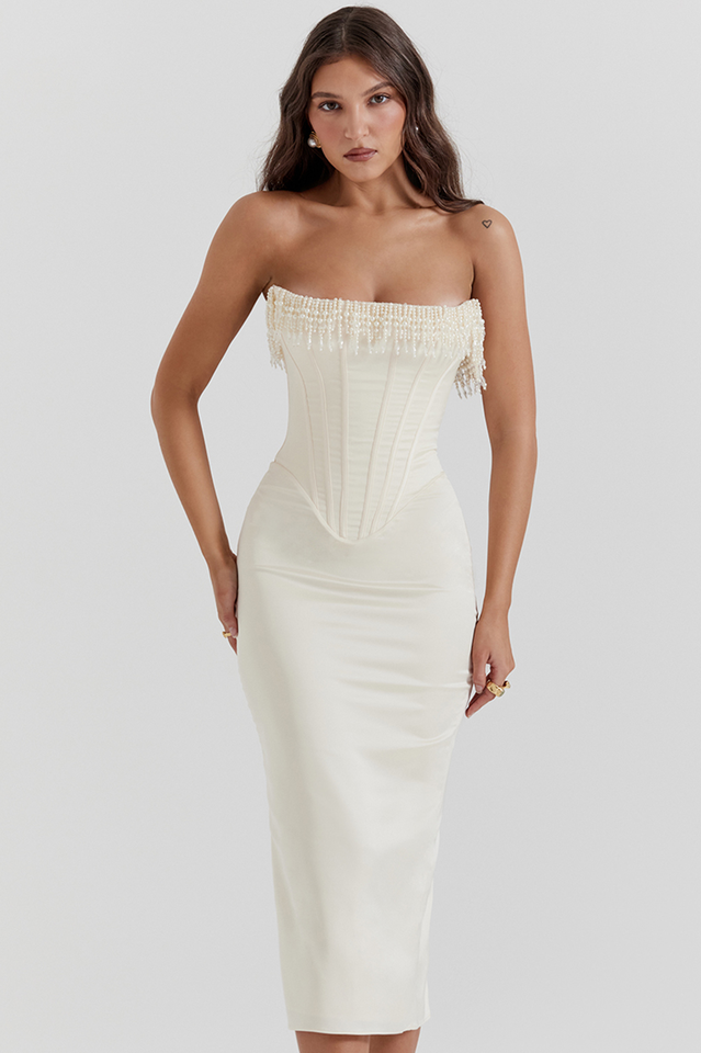 Elise - Elegante Strapless Jurk met Kralen