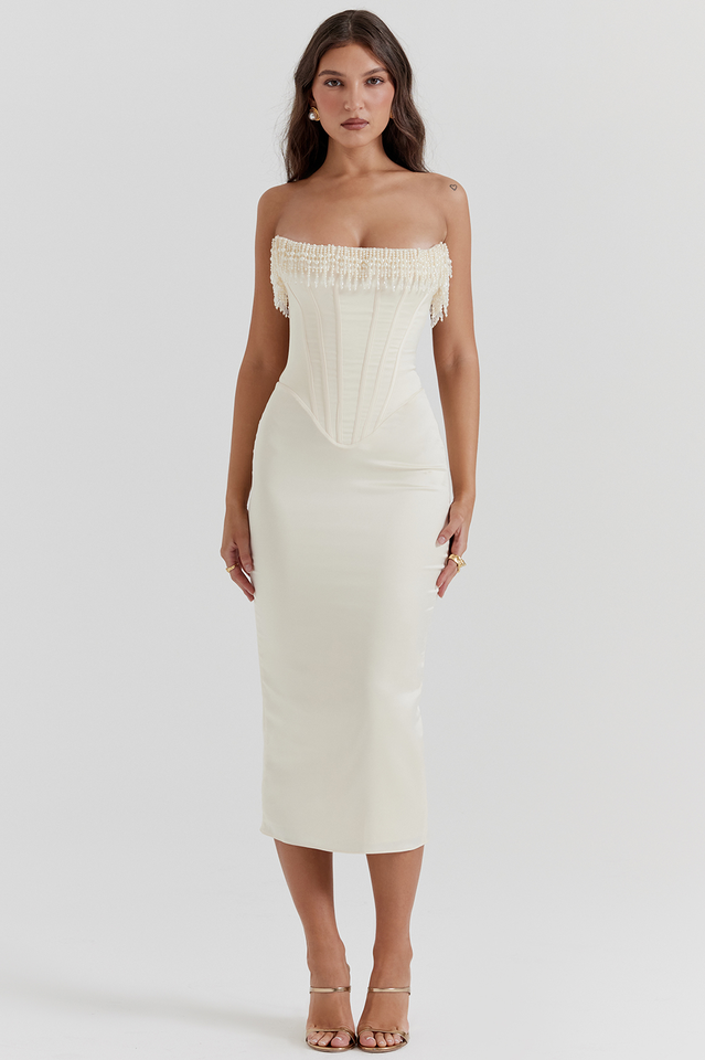 Elise - Elegante Strapless Jurk met Kralen