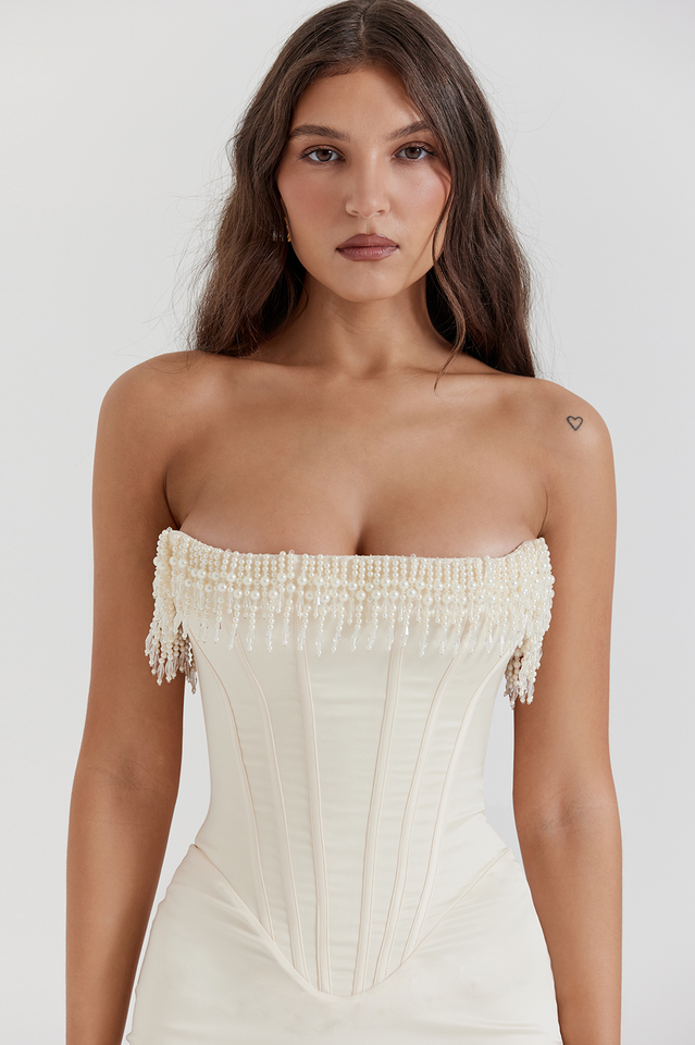 Elise - Elegante Strapless Jurk met Kralen