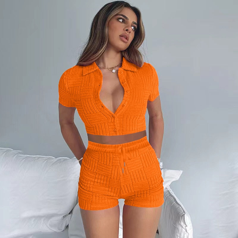 Eva - Oranje Badstof Two-Piece Set