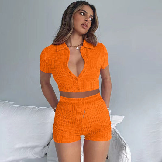 Eva - Oranje Badstof Two-Piece Set