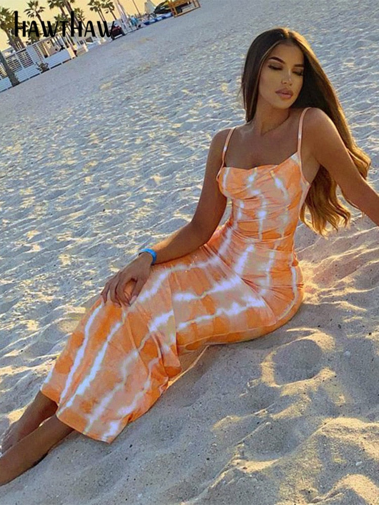 Sophie - Oranje Witte Maxi Jurk