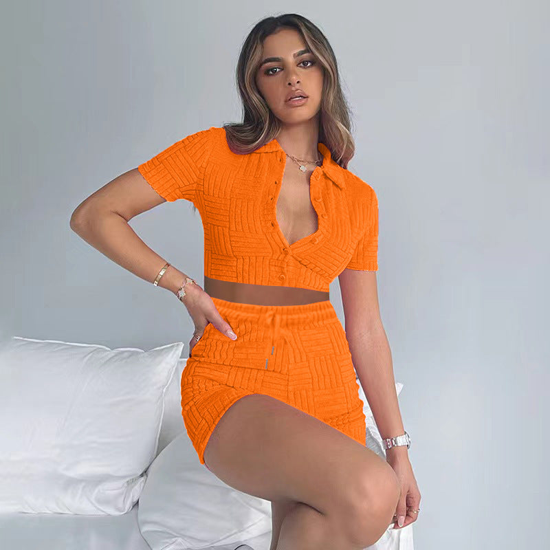 Eva - Oranje Badstof Two-Piece Set