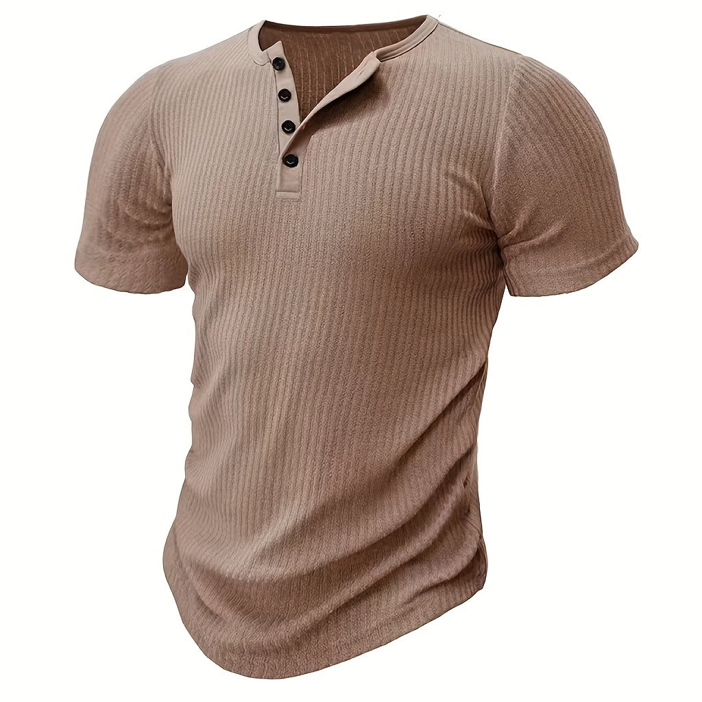 Edward - Gebreide Henley T-shirt met Korte Mouwen